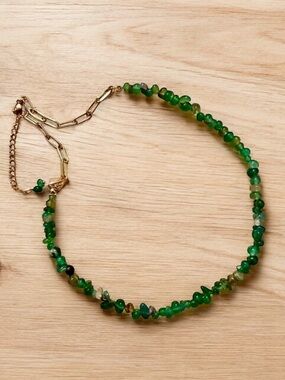 18K Gold Plated Green Aventurine Beaded Necklace